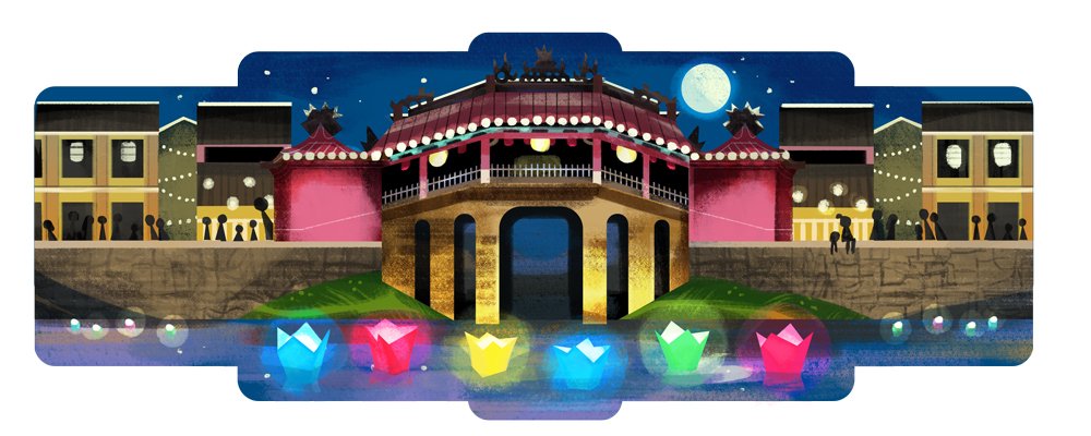 Hội An- Google celebrates Hoi An Lantern Full Moon Festival, doodle indicates colorful lanterns with full moonlight