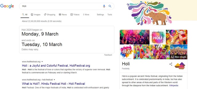 Google Holi easter egg