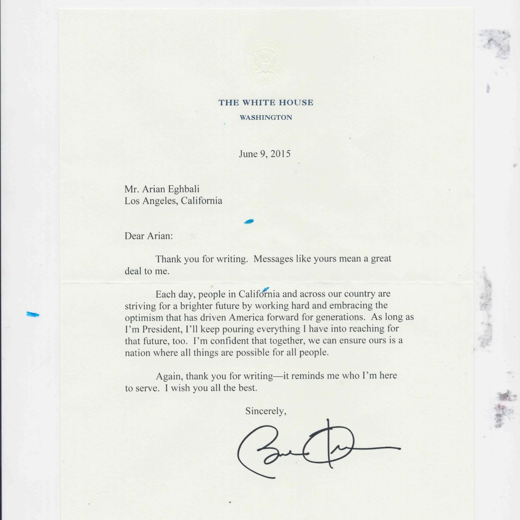 Obama Letter to Arian Eghbali