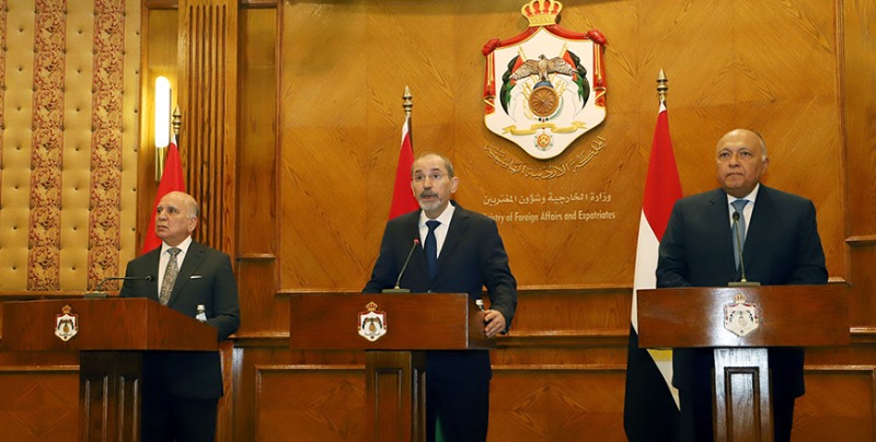 Jordanian Egyptian and Iraqi foreign ministers discuss opportunities to boost the trilateral cooperation mechanism