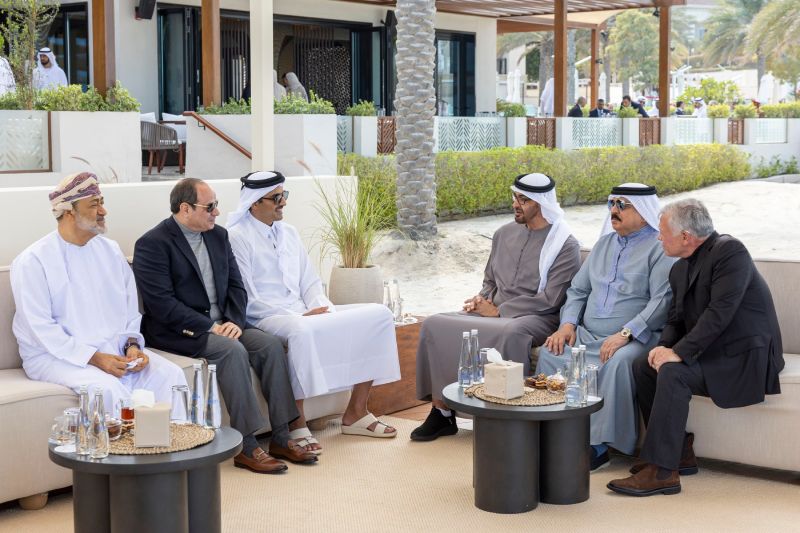 Presidents from UAE Oman Qatar and Egypt across the region arrived in Abu Dhabi for regional talks