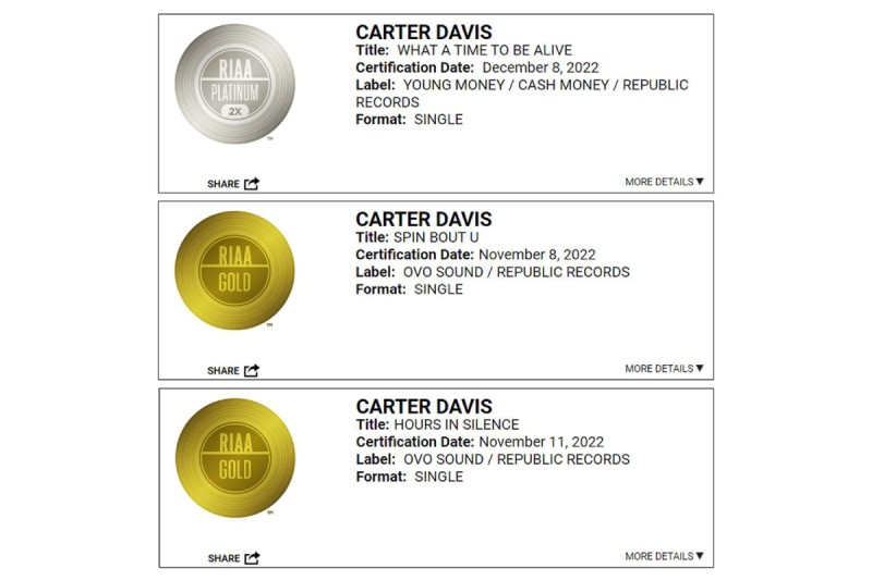 Carter Davis NORD from Oregon is an RIAA Certified Songwriter