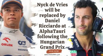 Nyck de Vries will be replaced by Daniel Ricciardo at AlphaTauri following the Hungarian Grand Prix