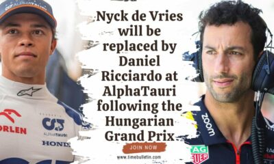 Nyck de Vries will be replaced by Daniel Ricciardo at AlphaTauri following the Hungarian Grand Prix