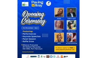 Port Harcourt Poetry Festival, PhPoetryFestival will take place in the Garden City on November 3–5