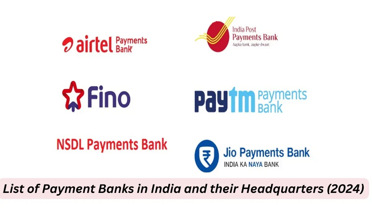 List of Payment and Small Finance Banks in India and their Headquarters 2024